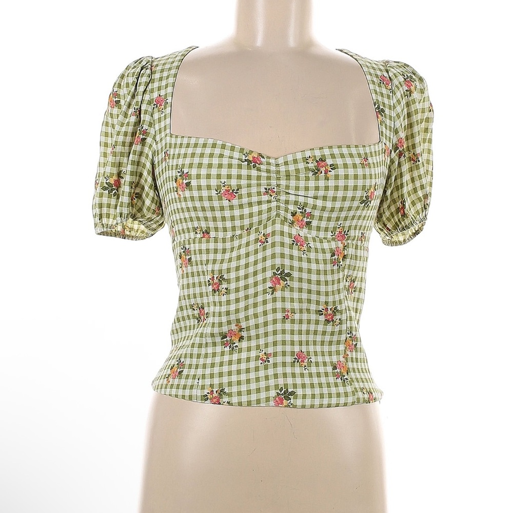 Reformation Marmalade Gingham Floral Top
